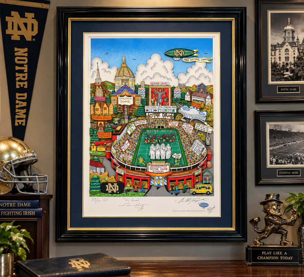 Charles Fazzino Notre Dame Lou Holtz Signed Pop Art Framed LE 39/50 Fanatics